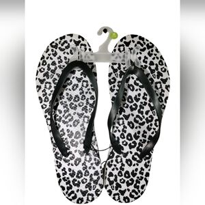 Leopard Print Flip Flops with Black Straps